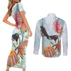 Willie wagtail Australia Couples Matching Short Sleeve Bodycon Dress and Long Sleeve Button Shirt Banksia Bottlebrushes Watercolor Stylized - Aussie Hoodie