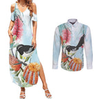 Willie wagtail Australia Couples Matching Summer Maxi Dress and Long Sleeve Button Shirt Banksia Bottlebrushes Watercolor Stylized - Aussie Hoodie
