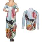 Willie wagtail Australia Couples Matching Summer Maxi Dress and Long Sleeve Button Shirt Banksia Bottlebrushes Watercolor Stylized - Aussie Hoodie