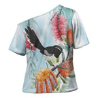 Willie wagtail Australia Cross Shoulder Shirt Banksia Bottlebrushes Watercolor Stylized - Aussie Hoodie