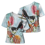 Willie wagtail Australia Cross Shoulder Shirt Banksia Bottlebrushes Watercolor Stylized - Aussie Hoodie