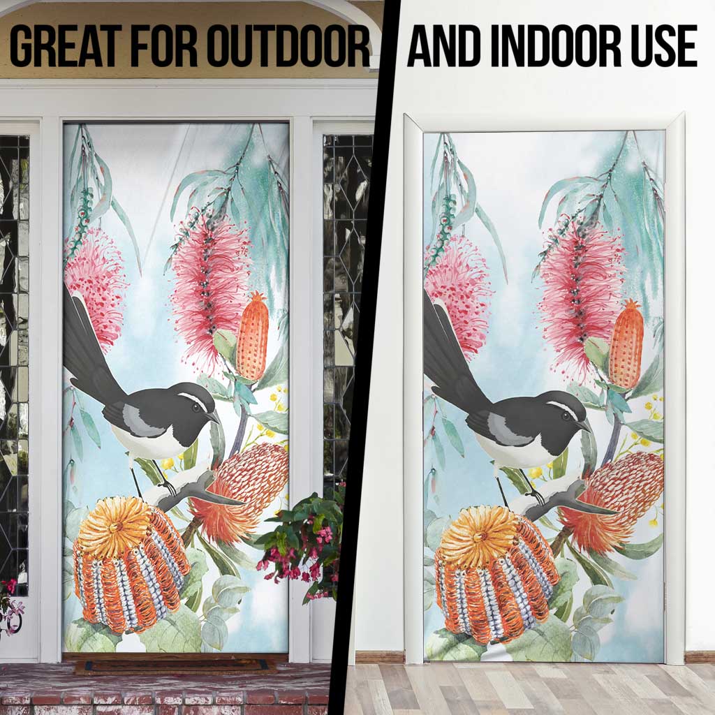 Willie wagtail Australia Door Cover Banksia Bottlebrushes Watercolor Stylized - Aussie Hoodie