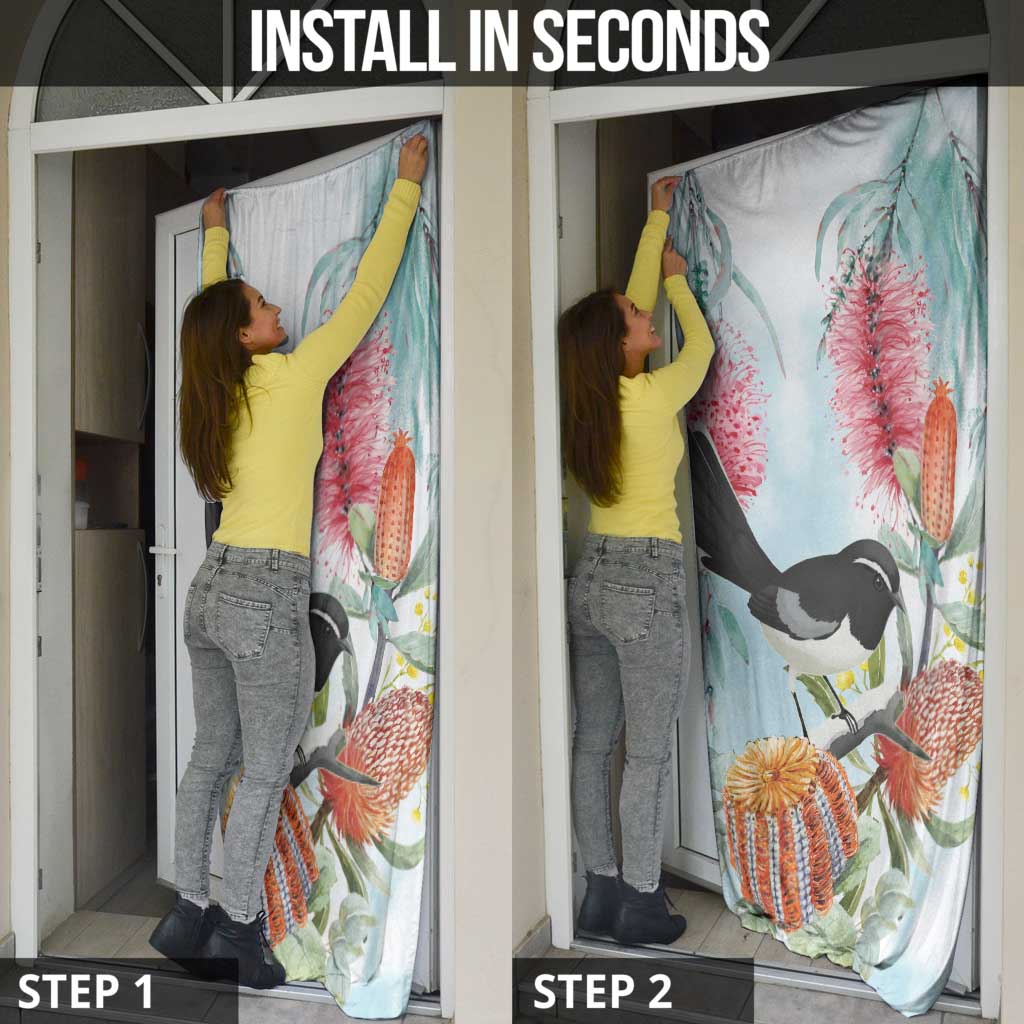 Willie wagtail Australia Door Cover Banksia Bottlebrushes Watercolor Stylized - Aussie Hoodie