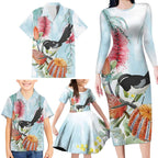 Willie wagtail Australia Family Matching Long Sleeve Bodycon Dress and Hawaiian Shirt Banksia Bottlebrushes Watercolor Stylized - Aussie Hoodie