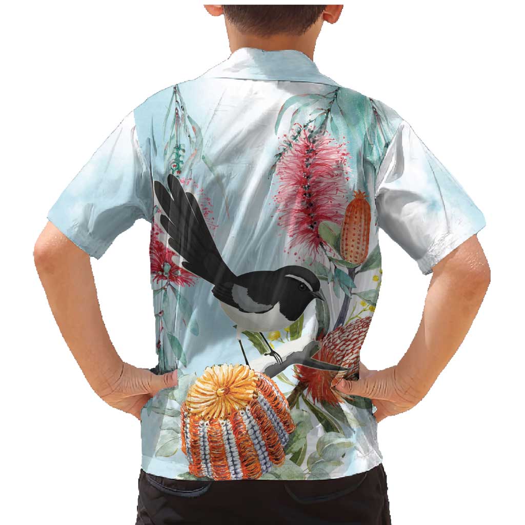Willie wagtail Australia Family Matching Mermaid Dress and Hawaiian Shirt Banksia Bottlebrushes Watercolor Stylized - Aussie Hoodie