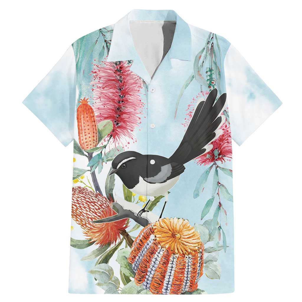 Willie wagtail Australia Family Matching Mermaid Dress and Hawaiian Shirt Banksia Bottlebrushes Watercolor Stylized - Aussie Hoodie