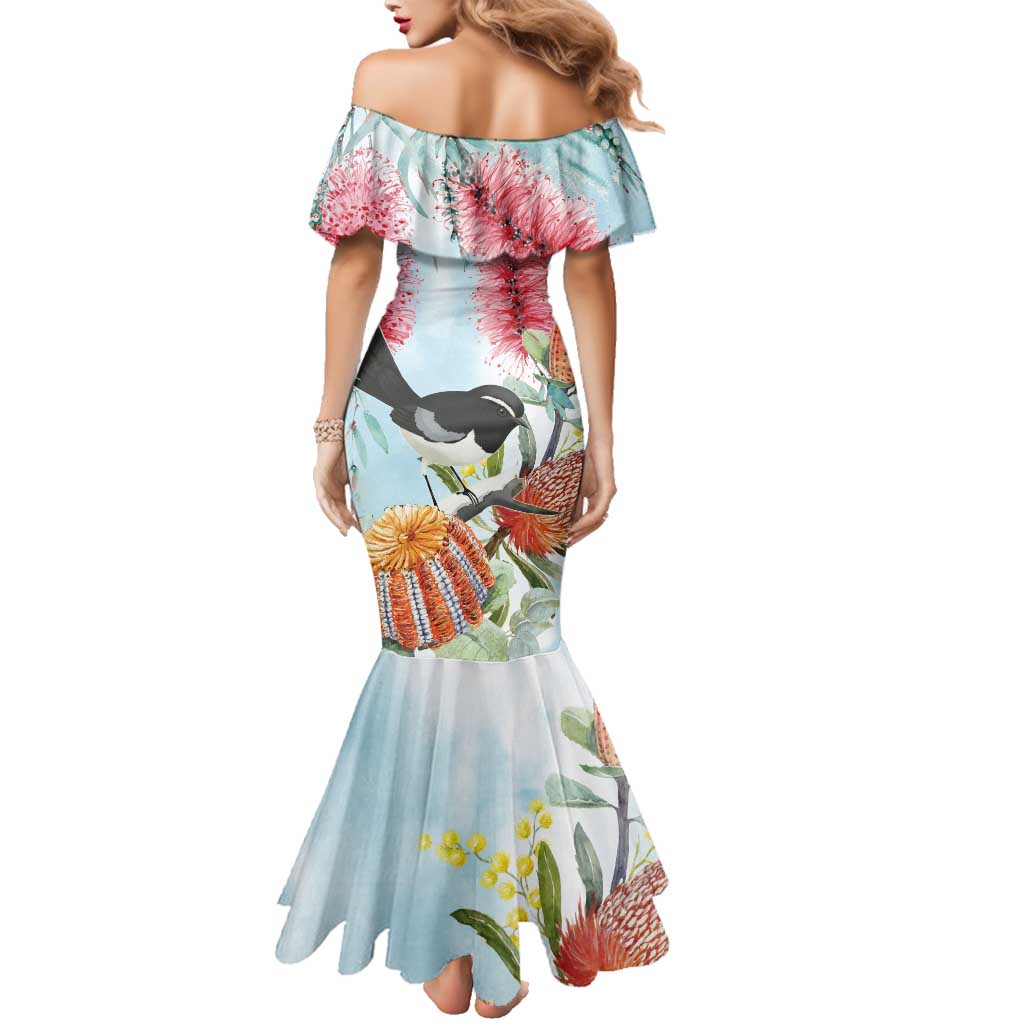Willie wagtail Australia Family Matching Mermaid Dress and Hawaiian Shirt Banksia Bottlebrushes Watercolor Stylized - Aussie Hoodie