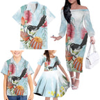 Willie wagtail Australia Family Matching Off The Shoulder Long Sleeve Dress and Hawaiian Shirt Banksia Bottlebrushes Watercolor Stylized - Aussie Hoodie