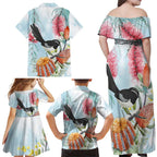 Willie wagtail Australia Family Matching Off Shoulder Maxi Dress and Hawaiian Shirt Banksia Bottlebrushes Watercolor Stylized - Aussie Hoodie