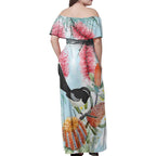 Willie wagtail Australia Family Matching Off Shoulder Maxi Dress and Hawaiian Shirt Banksia Bottlebrushes Watercolor Stylized - Aussie Hoodie