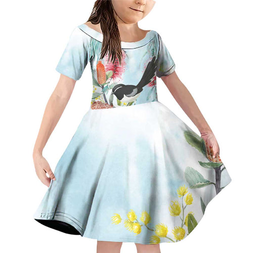 Willie wagtail Australia Family Matching Off Shoulder Short Dress and Hawaiian Shirt Banksia Bottlebrushes Watercolor Stylized - Aussie Hoodie