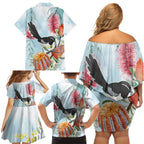 Willie wagtail Australia Family Matching Off Shoulder Short Dress and Hawaiian Shirt Banksia Bottlebrushes Watercolor Stylized - Aussie Hoodie