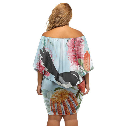 Willie wagtail Australia Family Matching Off Shoulder Short Dress and Hawaiian Shirt Banksia Bottlebrushes Watercolor Stylized - Aussie Hoodie