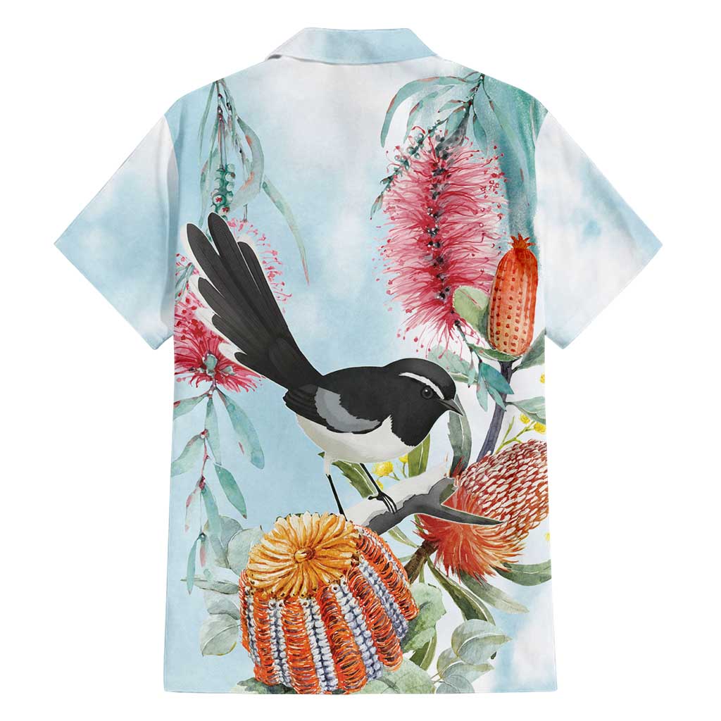 Willie wagtail Australia Family Matching Puletasi and Hawaiian Shirt Banksia Bottlebrushes Watercolor Stylized - Aussie Hoodie