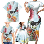 Willie wagtail Australia Family Matching Short Sleeve Bodycon Dress and Hawaiian Shirt Banksia Bottlebrushes Watercolor Stylized - Aussie Hoodie