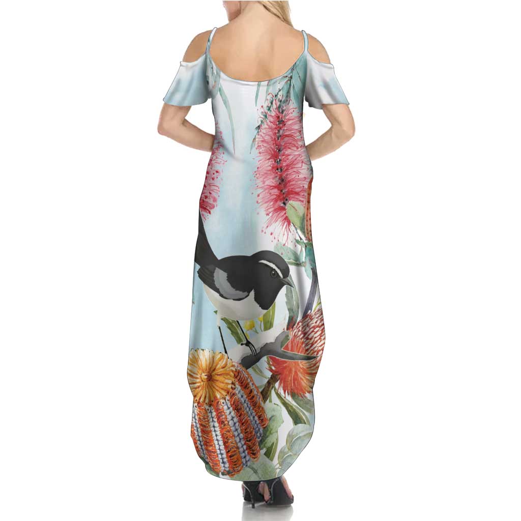 Willie wagtail Australia Family Matching Summer Maxi Dress and Hawaiian Shirt Banksia Bottlebrushes Watercolor Stylized - Aussie Hoodie