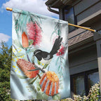 Willie wagtail Australia Garden Flag Banksia Bottlebrushes Watercolor Stylized - Aussie Hoodie