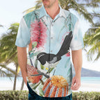 Willie wagtail Australia Hawaiian Shirt Banksia Bottlebrushes Watercolor Stylized - Aussie Hoodie