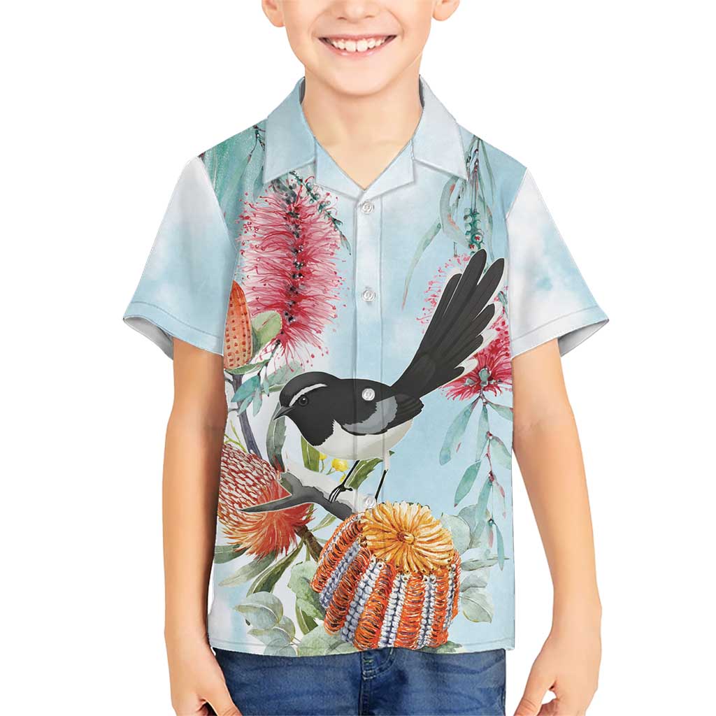 Willie wagtail Australia Hawaiian Shirt Banksia Bottlebrushes Watercolor Stylized - Aussie Hoodie