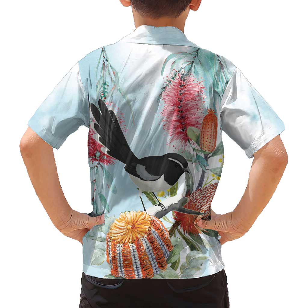 Willie wagtail Australia Hawaiian Shirt Banksia Bottlebrushes Watercolor Stylized - Aussie Hoodie