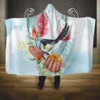Willie wagtail Australia Hooded Blanket Banksia Bottlebrushes Watercolor Stylized - Aussie Hoodie