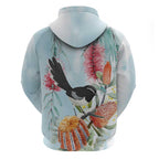Willie wagtail Australia Hoodie Banksia Bottlebrushes Watercolor Stylized - Aussie Hoodie