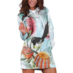 Willie wagtail Australia Hoodie Dress Banksia Bottlebrushes Watercolor Stylized - Aussie Hoodie