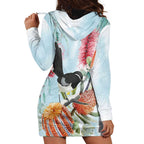 Willie wagtail Australia Hoodie Dress Banksia Bottlebrushes Watercolor Stylized - Aussie Hoodie