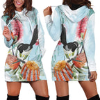 Willie wagtail Australia Hoodie Dress Banksia Bottlebrushes Watercolor Stylized - Aussie Hoodie