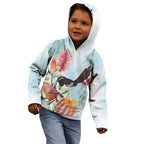 Willie wagtail Australia Kid Hoodie Banksia Bottlebrushes Watercolor Stylized - Aussie Hoodie