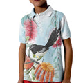 Willie wagtail Australia Kid Polo Shirt Banksia Bottlebrushes Watercolor Stylized - Aussie Hoodie