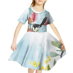 Willie wagtail Australia Kid Short Sleeve Dress Banksia Bottlebrushes Watercolor Stylized - Aussie Hoodie