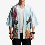 Willie wagtail Australia Kimono Banksia Bottlebrushes Watercolor Stylized - Aussie Hoodie
