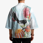 Willie wagtail Australia Kimono Banksia Bottlebrushes Watercolor Stylized - Aussie Hoodie