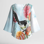 Willie wagtail Australia Kimono Sleeve Blouse Banksia Bottlebrushes Watercolor Stylized - Aussie Hoodie