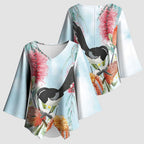 Willie wagtail Australia Kimono Sleeve Blouse Banksia Bottlebrushes Watercolor Stylized - Aussie Hoodie