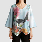Willie wagtail Australia Kimono Sleeve Blouse Banksia Bottlebrushes Watercolor Stylized - Aussie Hoodie