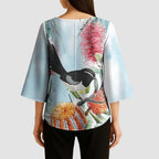 Willie wagtail Australia Kimono Sleeve Blouse Banksia Bottlebrushes Watercolor Stylized - Aussie Hoodie