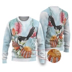 Willie wagtail Australia Ugly Christmas Sweater Banksia Bottlebrushes Watercolor Stylized - Aussie Hoodie