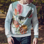 Willie wagtail Australia Ugly Christmas Sweater Banksia Bottlebrushes Watercolor Stylized - Aussie Hoodie