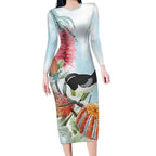 Willie wagtail Australia Long Sleeve Bodycon Dress Banksia Bottlebrushes Watercolor Stylized - Aussie Hoodie