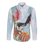 Willie wagtail Australia Long Sleeve Button Shirt Banksia Bottlebrushes Watercolor Stylized - Aussie Hoodie