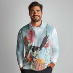Willie wagtail Australia Long Sleeve Polo Shirt Banksia Bottlebrushes Watercolor Stylized - Aussie Hoodie