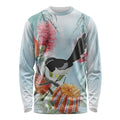 Willie wagtail Australia Long Sleeve Shirt Banksia Bottlebrushes Watercolor Stylized - Aussie Hoodie