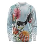 Willie wagtail Australia Long Sleeve Shirt Banksia Bottlebrushes Watercolor Stylized - Aussie Hoodie