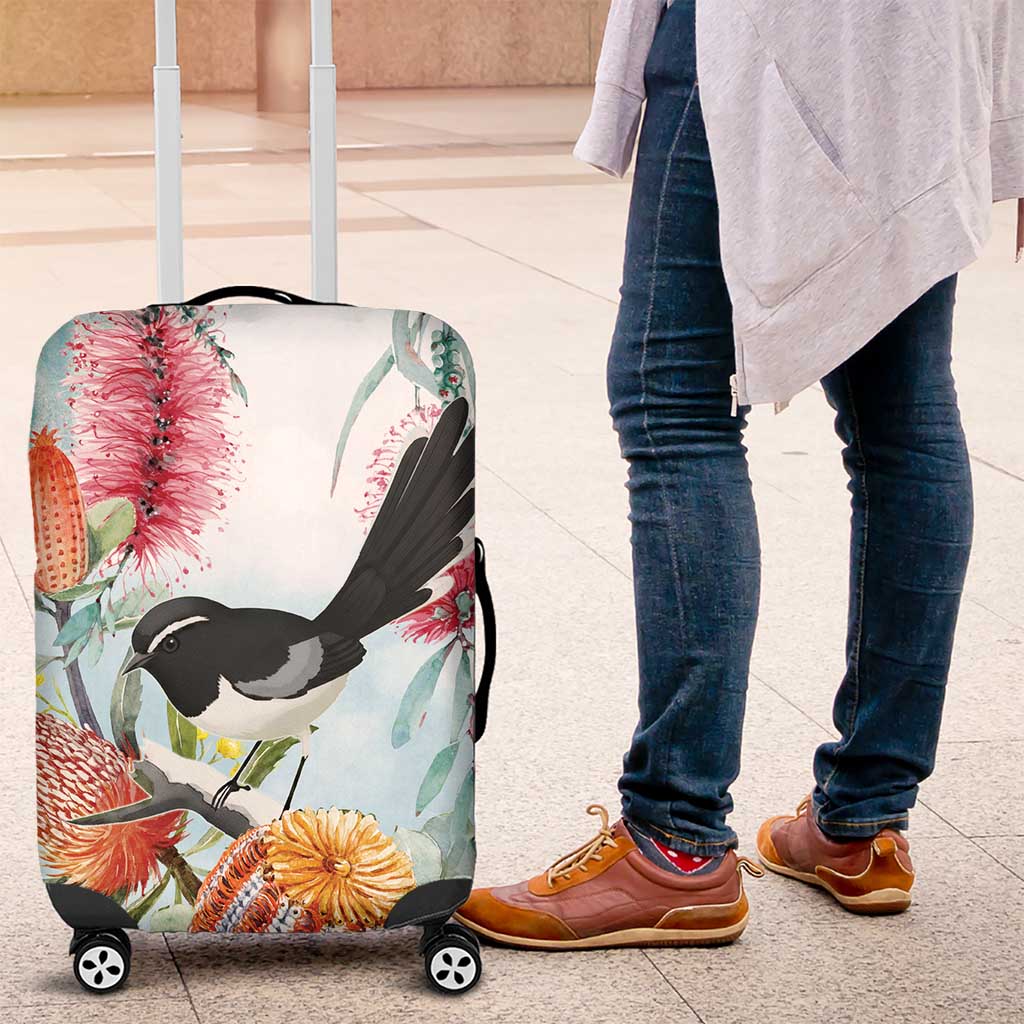 Willie wagtail Australia Luggage Cover Banksia Bottlebrushes Watercolor Stylized - Aussie Hoodie
