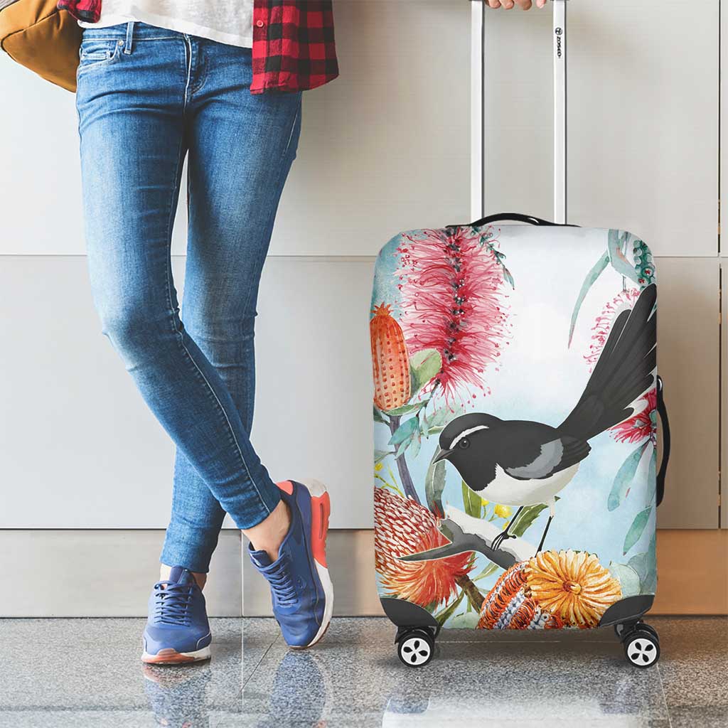 Willie wagtail Australia Luggage Cover Banksia Bottlebrushes Watercolor Stylized - Aussie Hoodie