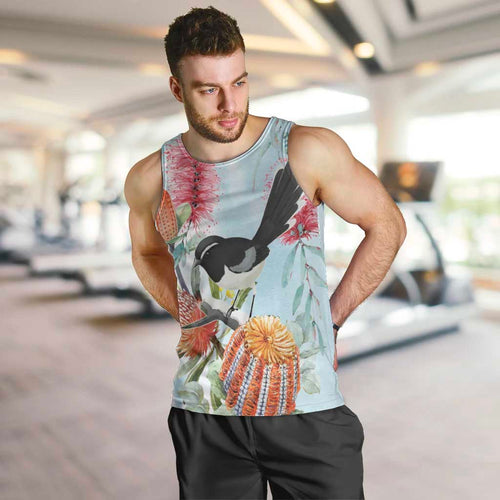 Willie wagtail Australia Men Tank Top Banksia Bottlebrushes Watercolor Stylized - Aussie Hoodie