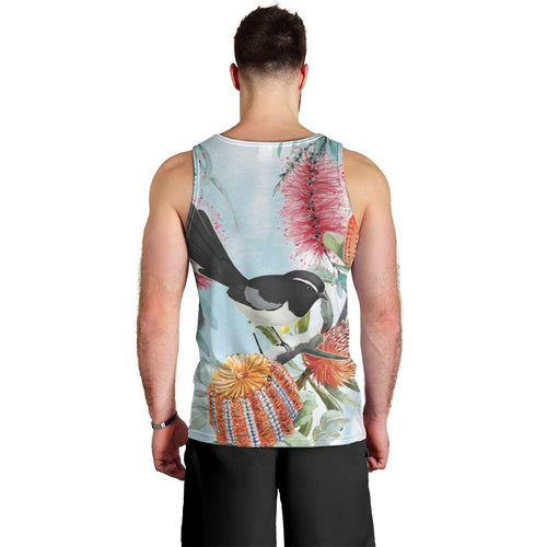 Willie wagtail Australia Men Tank Top Banksia Bottlebrushes Watercolor Stylized - Aussie Hoodie