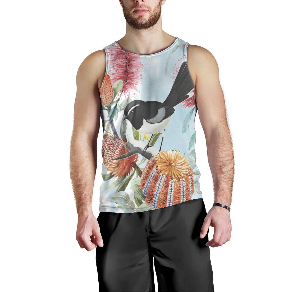 Willie wagtail Australia Men Tank Top Banksia Bottlebrushes Watercolor Stylized - Aussie Hoodie